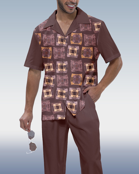 Suitmens Men's Color Block Short Sleeve Shirt Walking Set 319