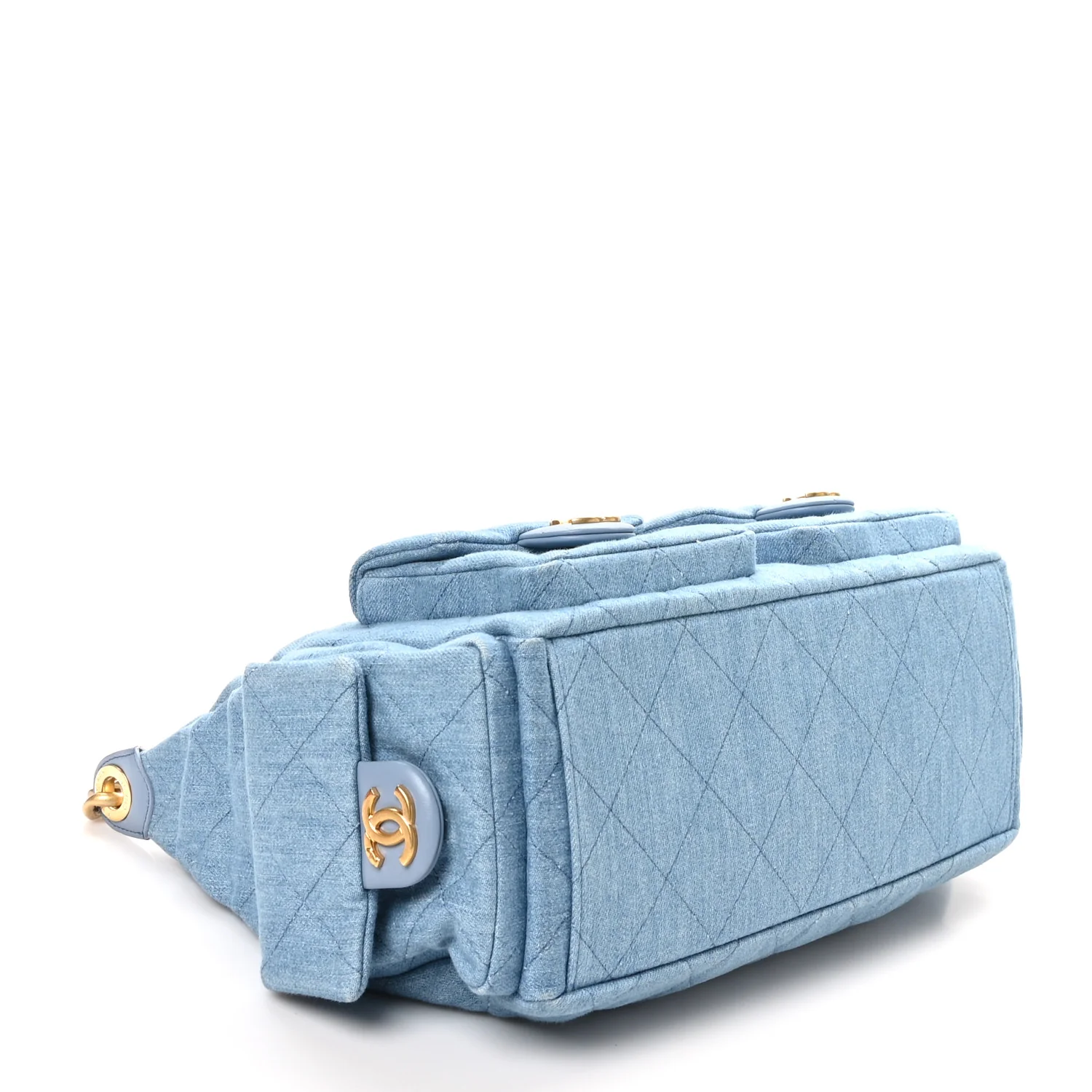 Washed Denim Quilted Large Trendy Pockets Hobo Blue - Top Club