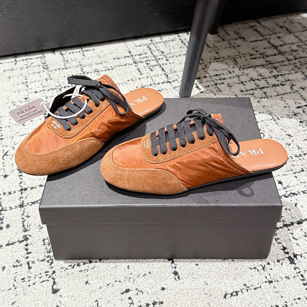 PRADA Collapse Re-Nylon and suede mules - Top Club