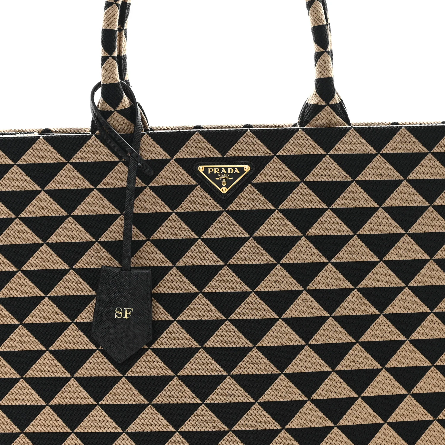 Jacquard Saffiano Triangolo Symbole Embroidered Large Tote Black Corda - Top Club