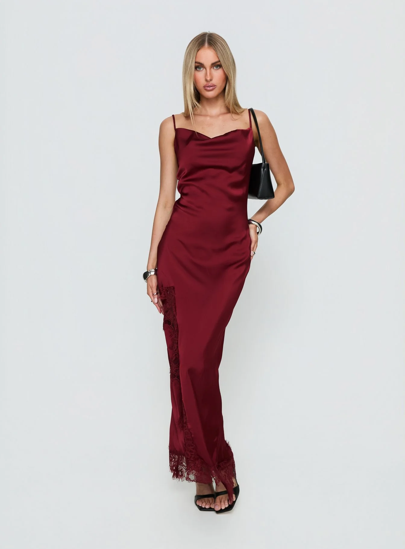 Katalyna Lace Cowl Neck Maxi Dress Red