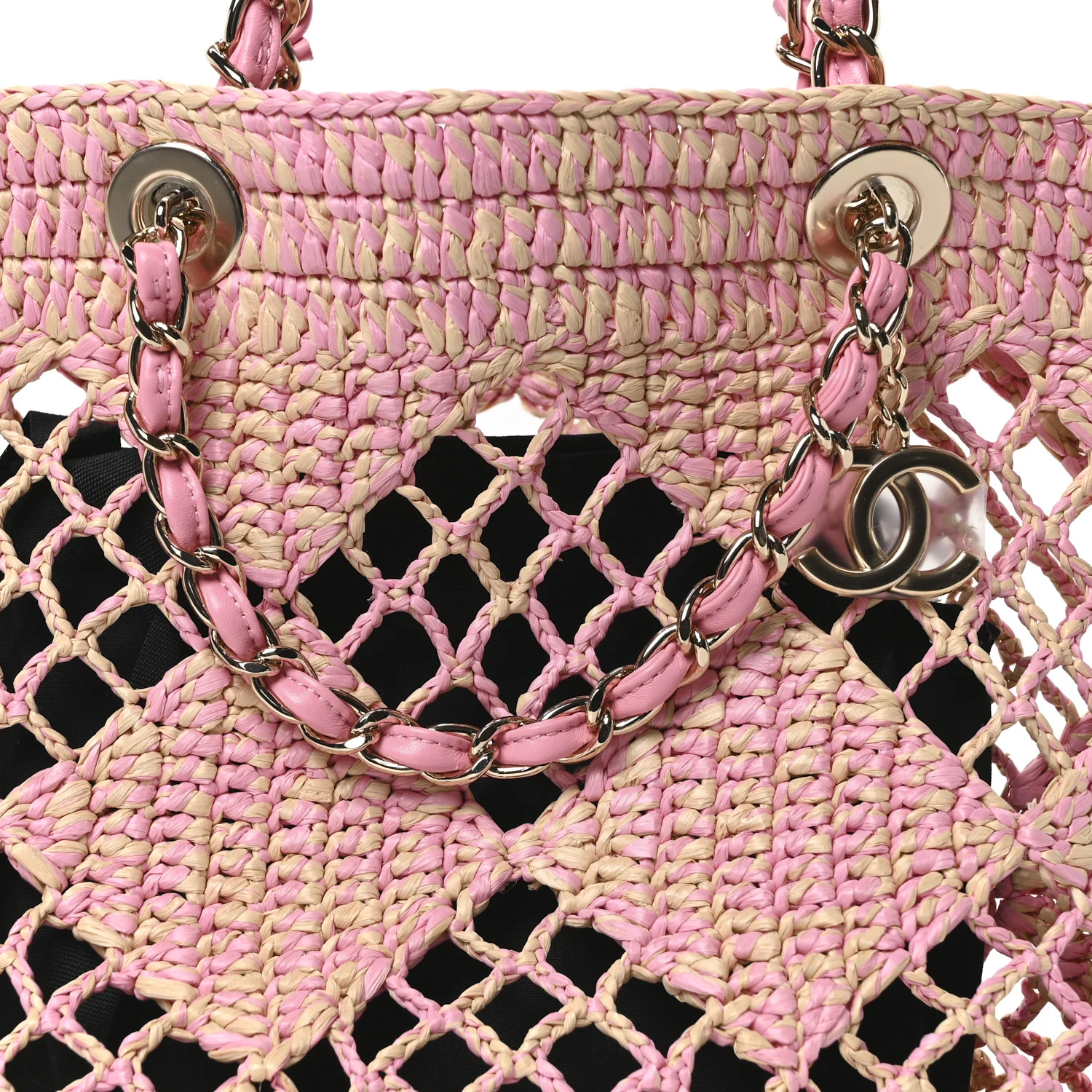 Raffia Effect Braided Small Shopping Bag Beige Pink - Top Club