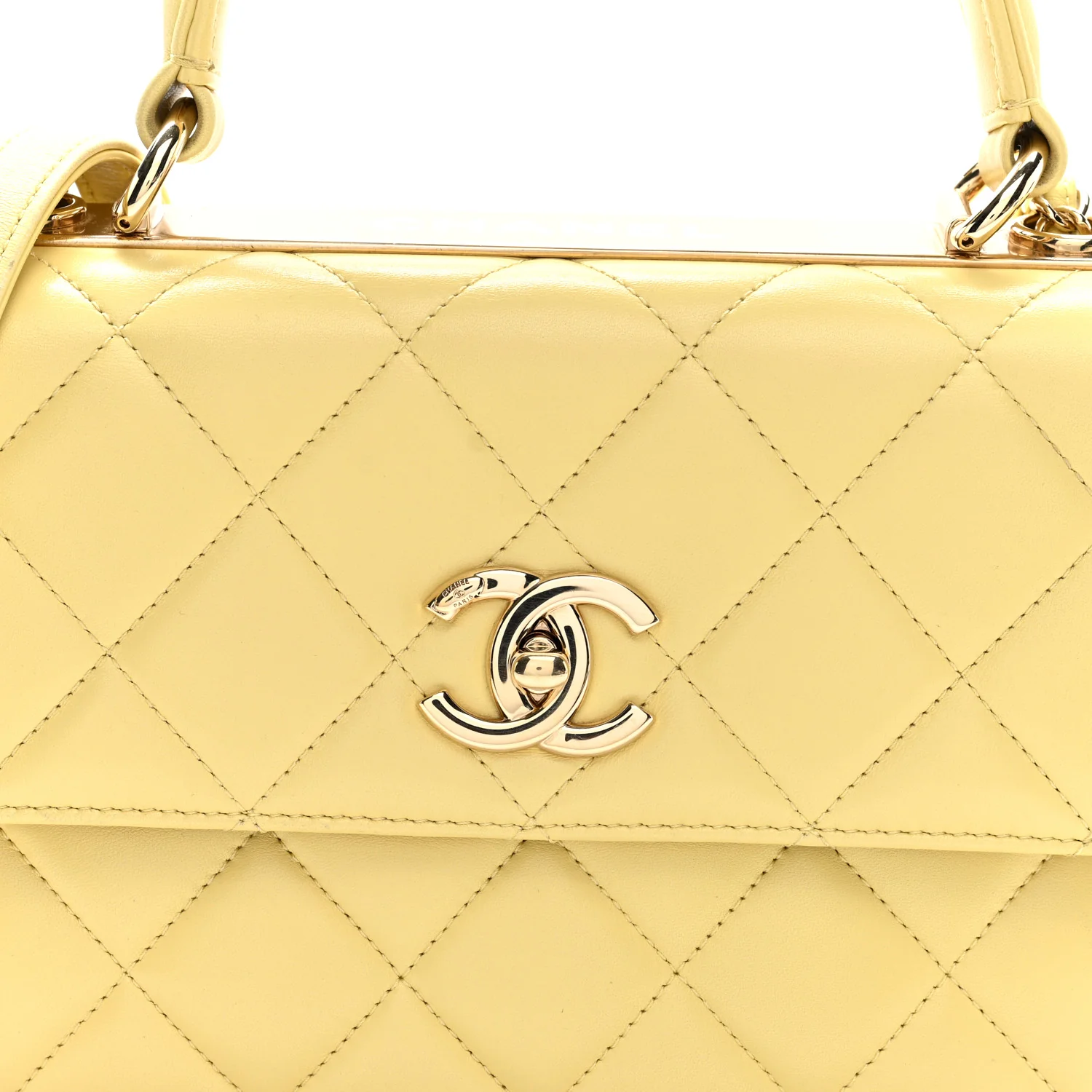 Lambskin Quilted Small Trendy CC Flap Dual Handle Bag Yellow - Top Club