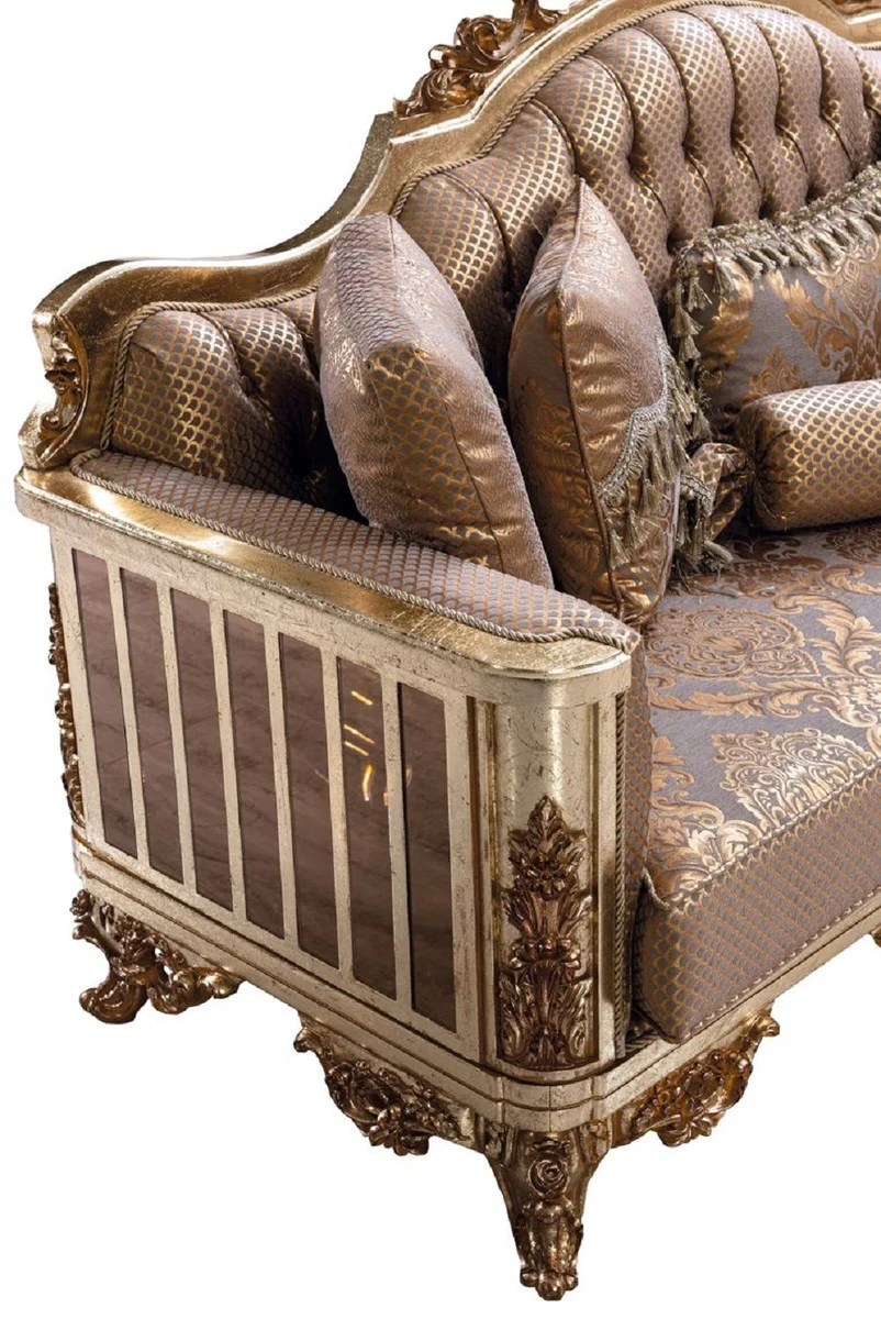 Luxury Baroque Living Room Set Copper / Antique Silver / Gold - 2 Baroque Sofas & 2 Baroque Armchairs & 1 Baroque Coffee Table - Luxury Living Room Furniture in Baroque Style - Baroque Furniture