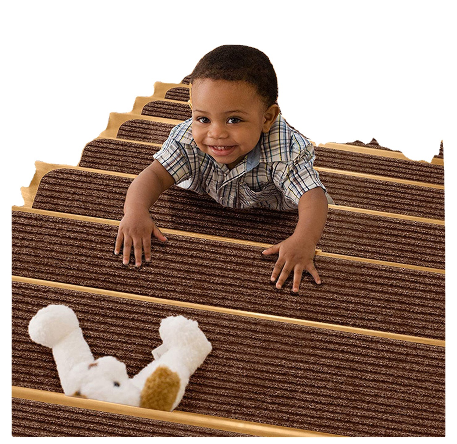 Striped Self-adhesive Treadsafe Carpet Stair Treads Non-slip Carpet Indoor Wood Stairs Floor Rugs Stair Mat for Customised logo（10 pcs）