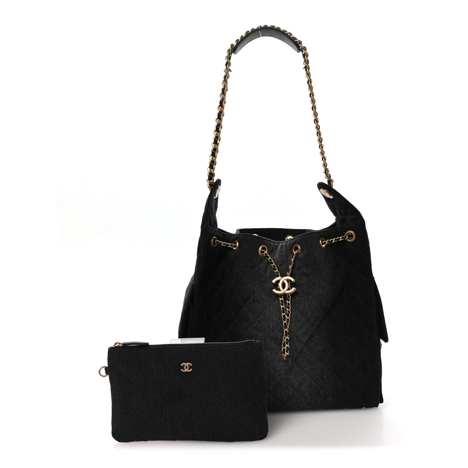 Washed Denim Quilted Medium Chanel 25 Handbag Black - Top Club