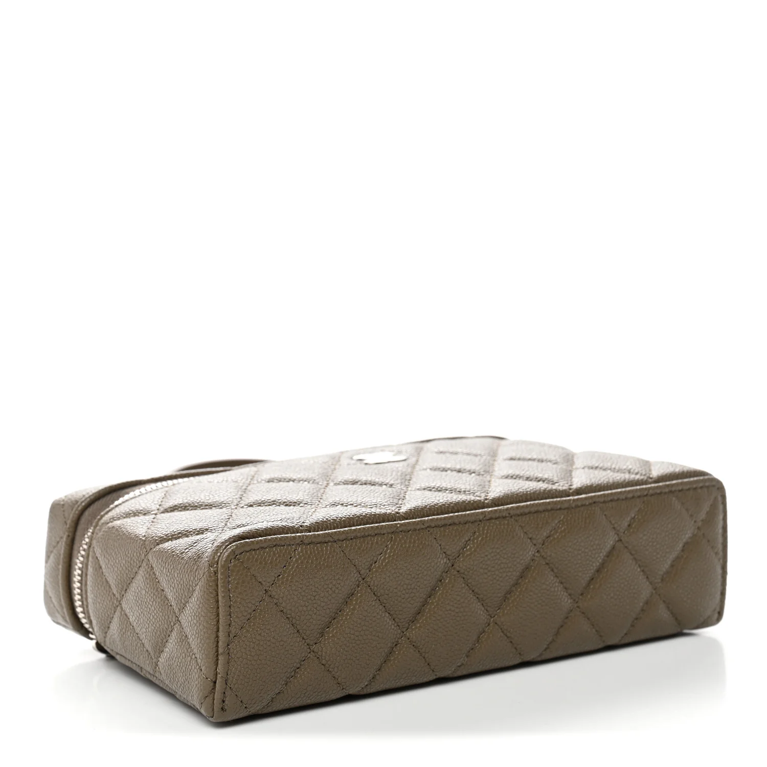 Caviar Quilted Top Handle Slim Vanity With Chain Dark Khaki - Top Club
