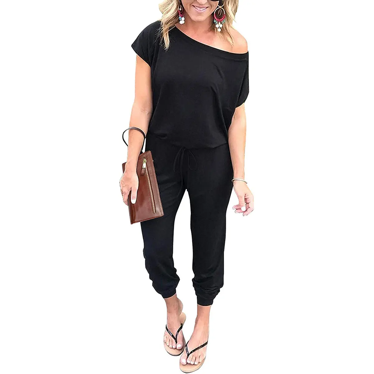 PRETTYGARDEN Women's Jumpsuit Plus Size S-XXXL Off-Shoulder Elastic Waist Stretchy Loose Minimalist Comfy Clothes Casual Outdoor Lightweight Romper - Fabric - Womenswear Pants Style romper#Summer Vibes#SwimWeek#DealsForYouDays