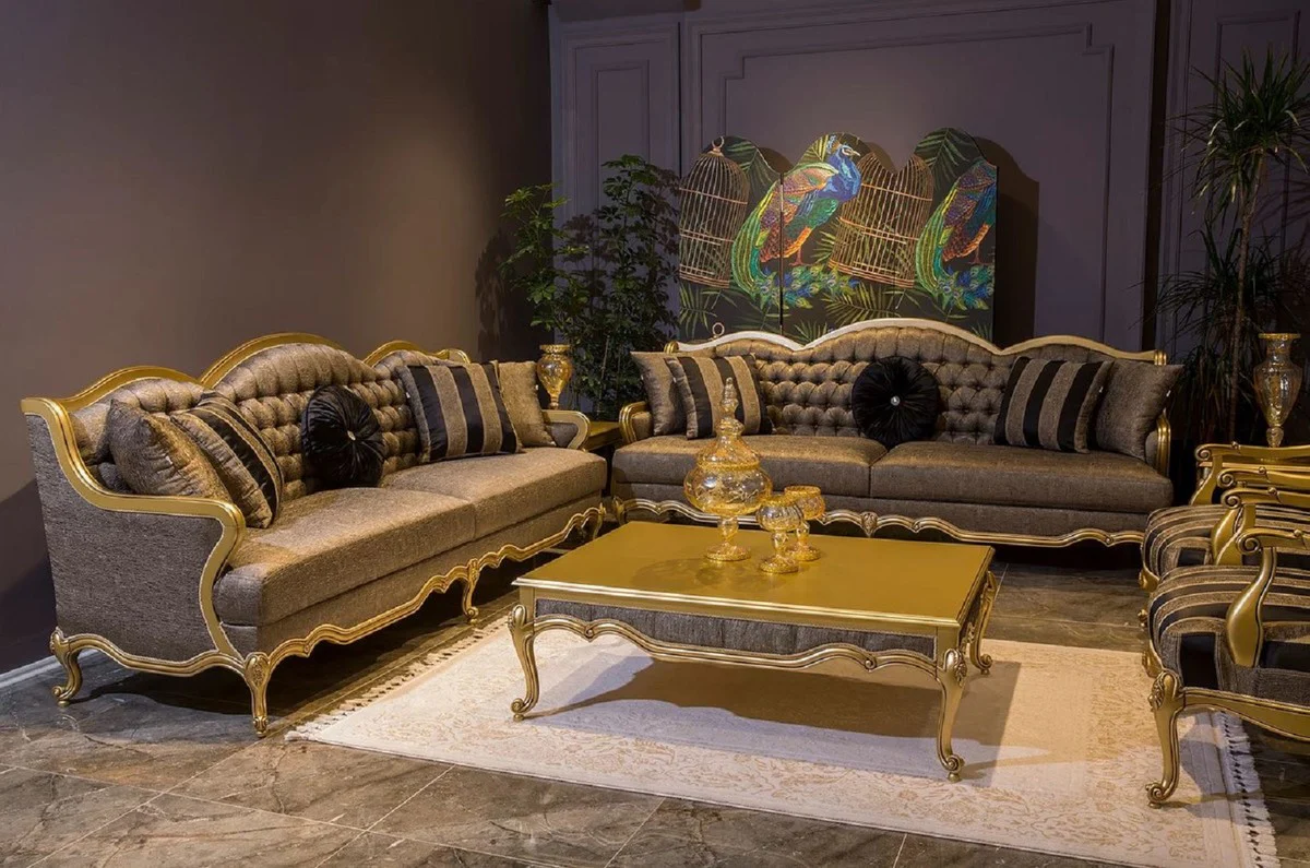 Luxury baroque living room set gray / black / gold - 2 baroque sofas & 2 baroque armchairs & 1 baroque coffee table - living room furniture in baroque style - baroque furniture - baroque furnishings