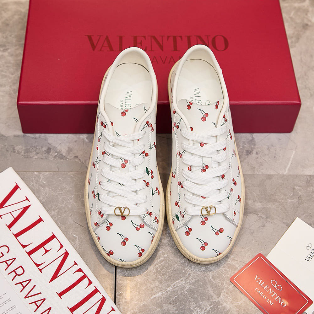 VALENTINO ROYCO Women s Cherry Pattern Soft Calfskin Sneakers - Top Club