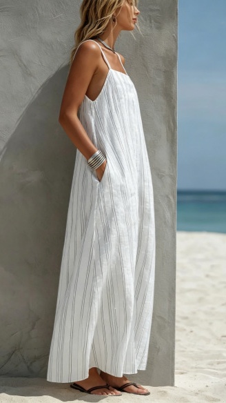 Women's Striped Creative Casual Vacation-Style Sleeveless Strappy Dress - Nordfashionstorm - Women's Clothing, Fashion for You - Nordfashionstorm.com