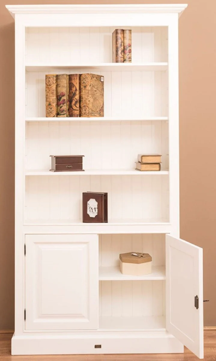 Country house style bookcase / shelf cabinet white 110 x 39 x H. 210 cm - living room cabinet with 2 doors