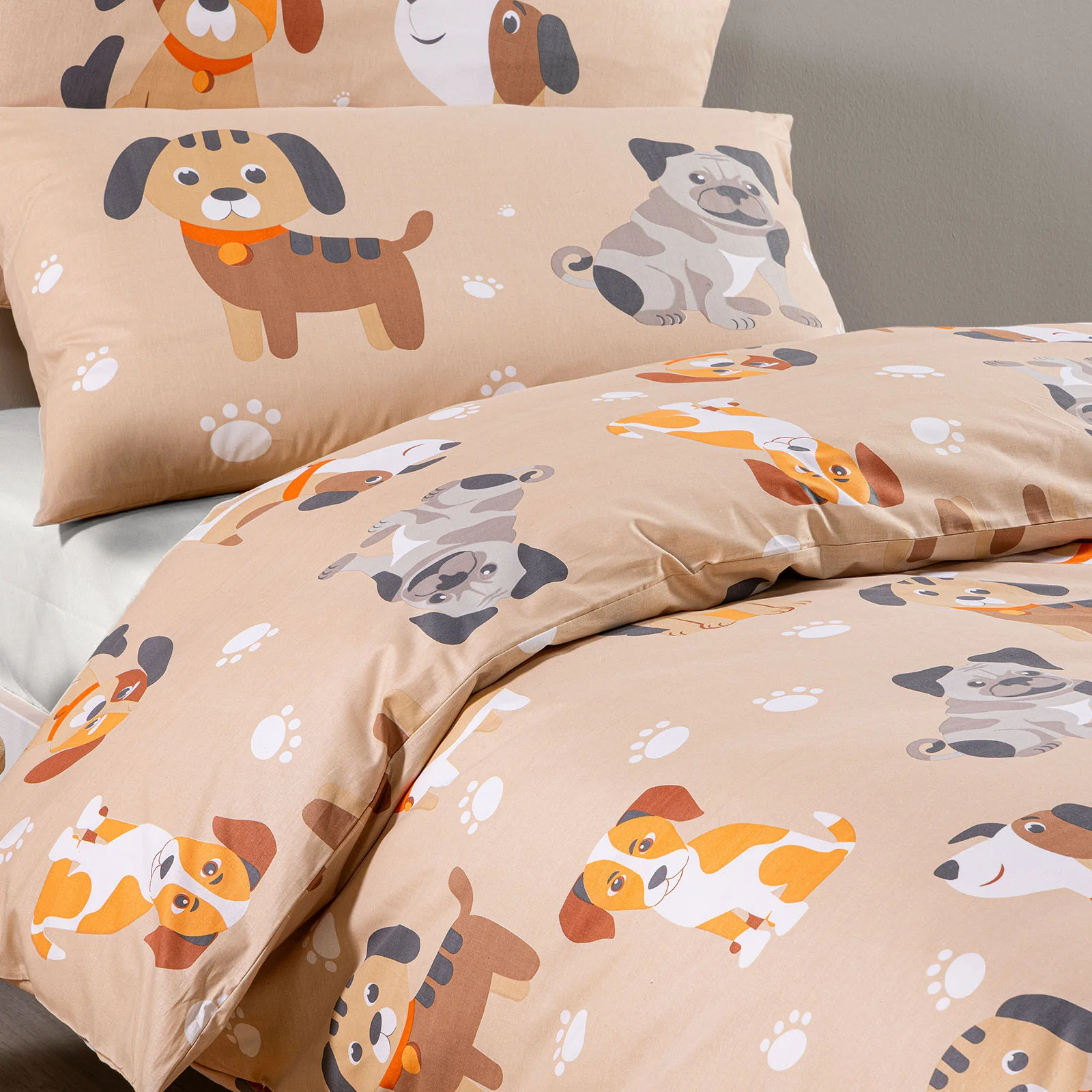 Copripiumino Con Federe In Cotone Cuccioli Singolo Naturale Caleffi Kids