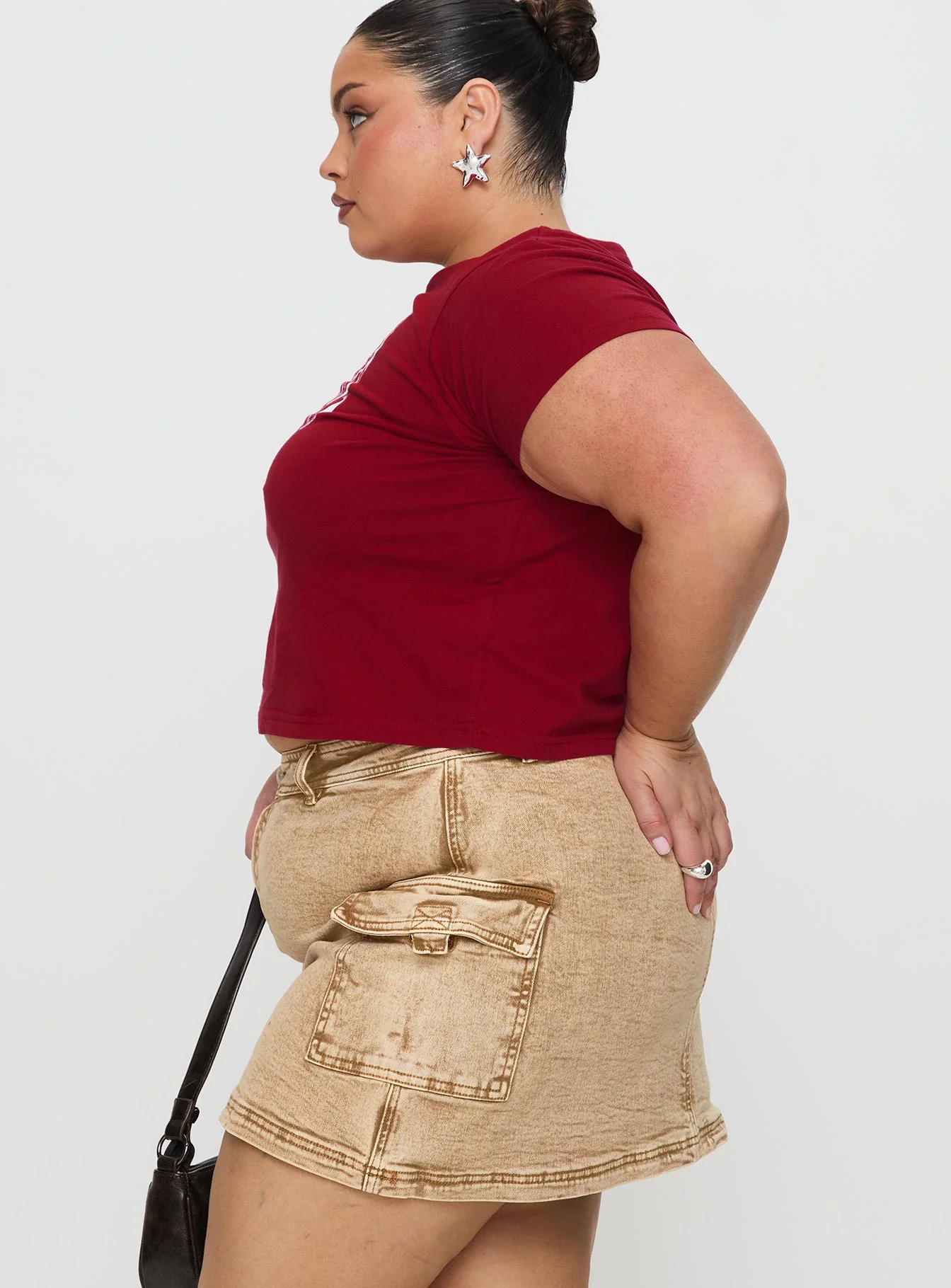 Velveta Low Rise Denim Skirt Camel Curve