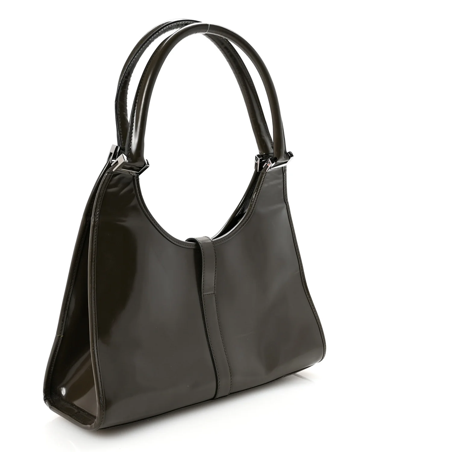 Patent Bardot Shoulder Bag Olive Green - Top Club