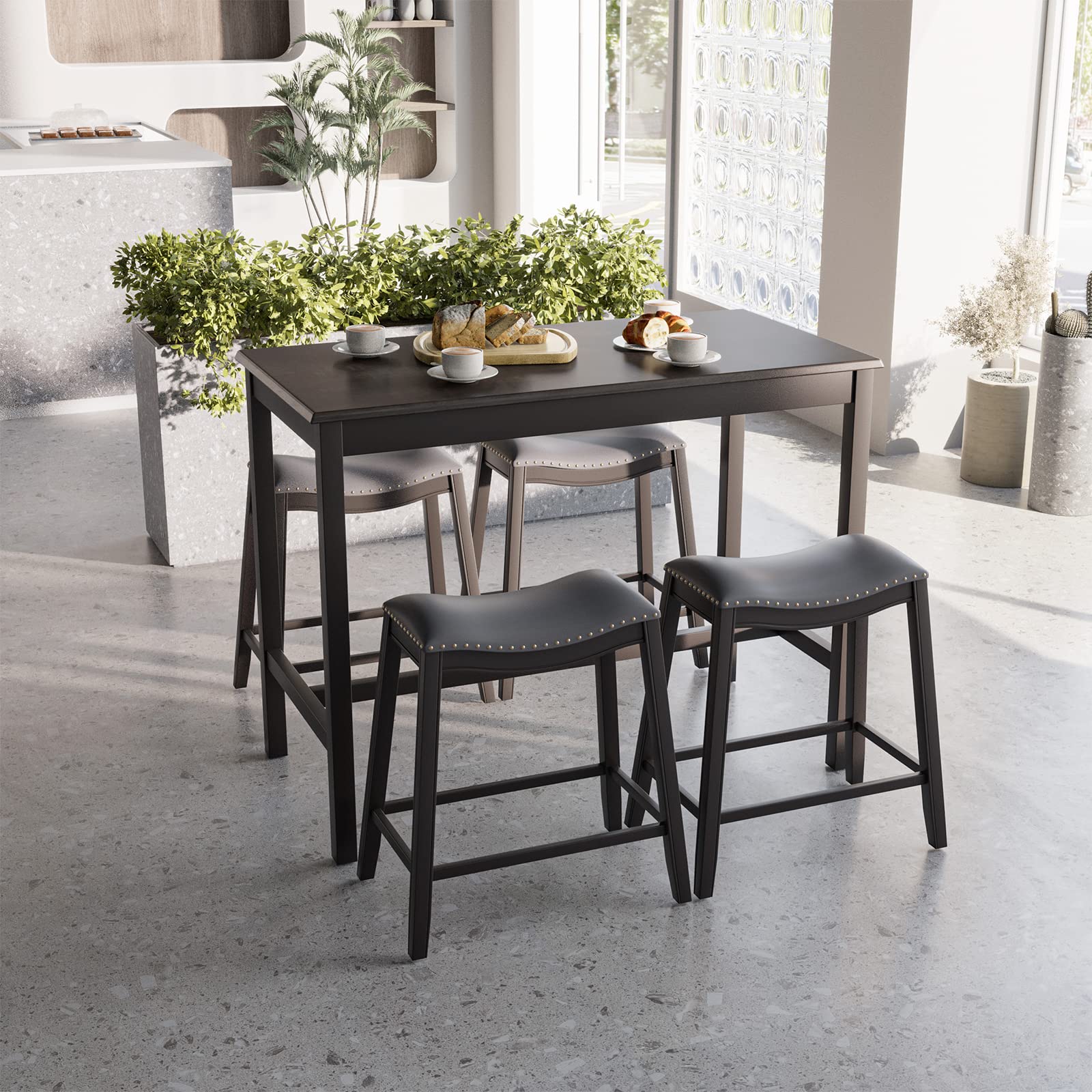 BEFOUNDLOVELY Dining Table Set for 4, Kitchen Counter Height Table w/ 4 Stools, 5 Piece Bistro Table Set