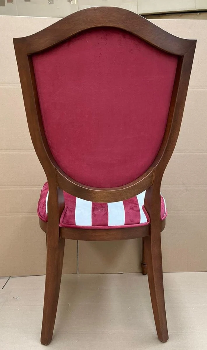 Luxury Art Deco Dining Room Chair Bordeaux Red / White / Brown - Elegant Solid Wood Chair with Stripes - Art Deco Dining Room Furniture