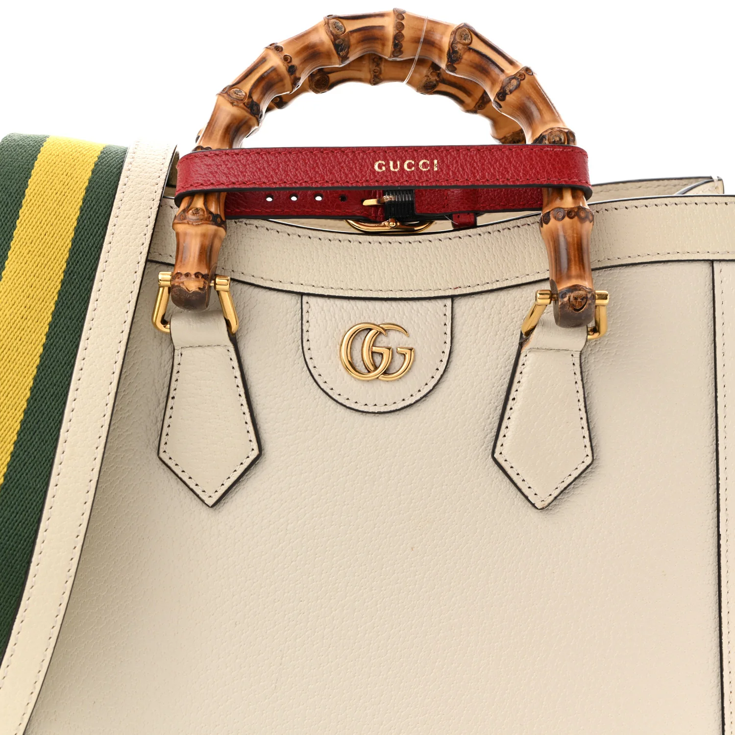 Textured Dollar Calfskin Web Small Diana Tote Bag Mystic White - Top Club