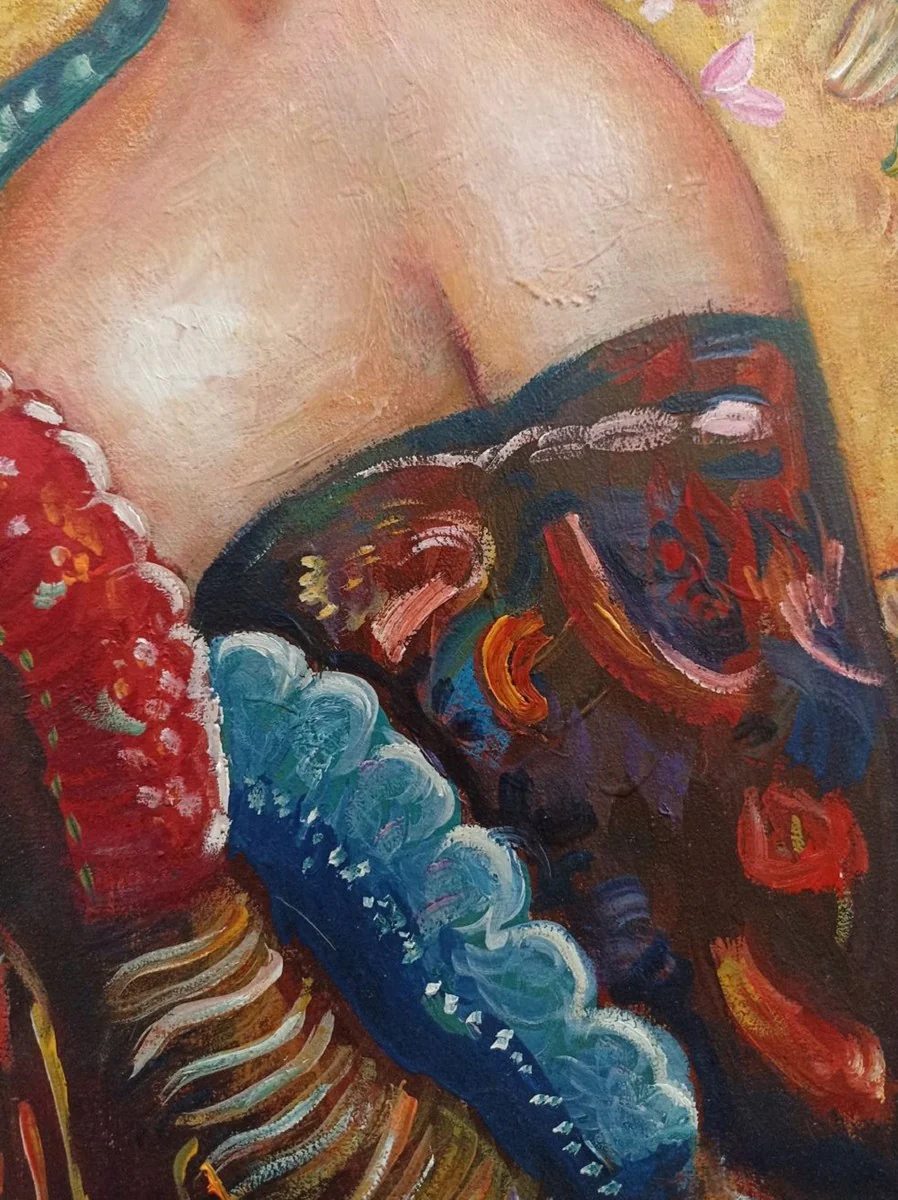 Vintage oil painting after Gustav Klimt Lady 60.96 x H. 101.60 cm - Authentic antique painting after the original - Hand painted