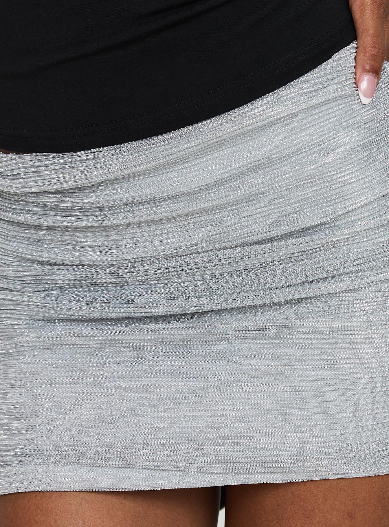 No Distractions Ruched Mini Skirt Silver