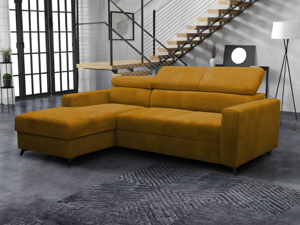 Sofá rinconero Columbus 191, Amarillo, Función de descanso, Caja de ropa de cama, 236cm