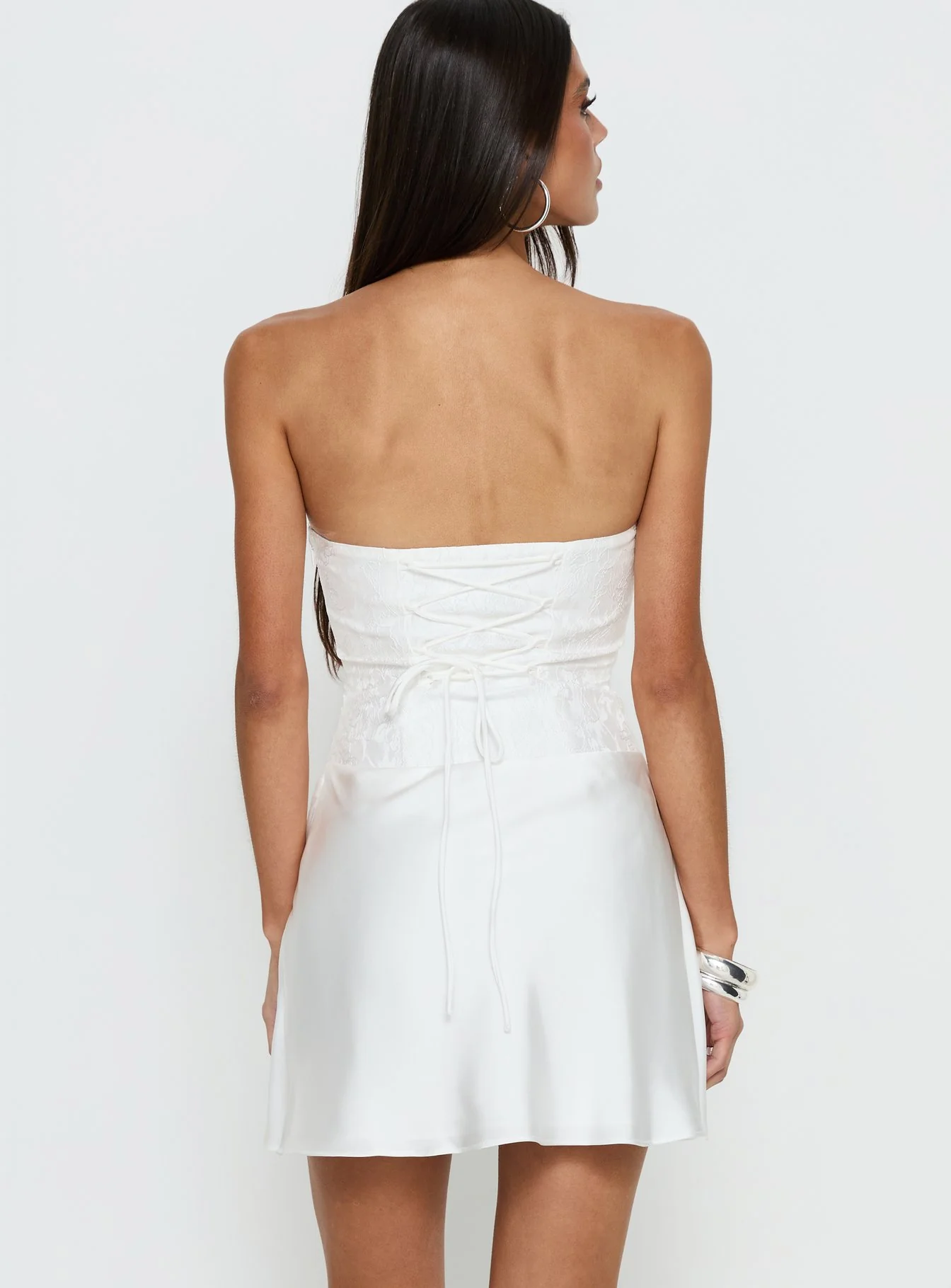 Jenevieve Strapless Drape Mini Dress White