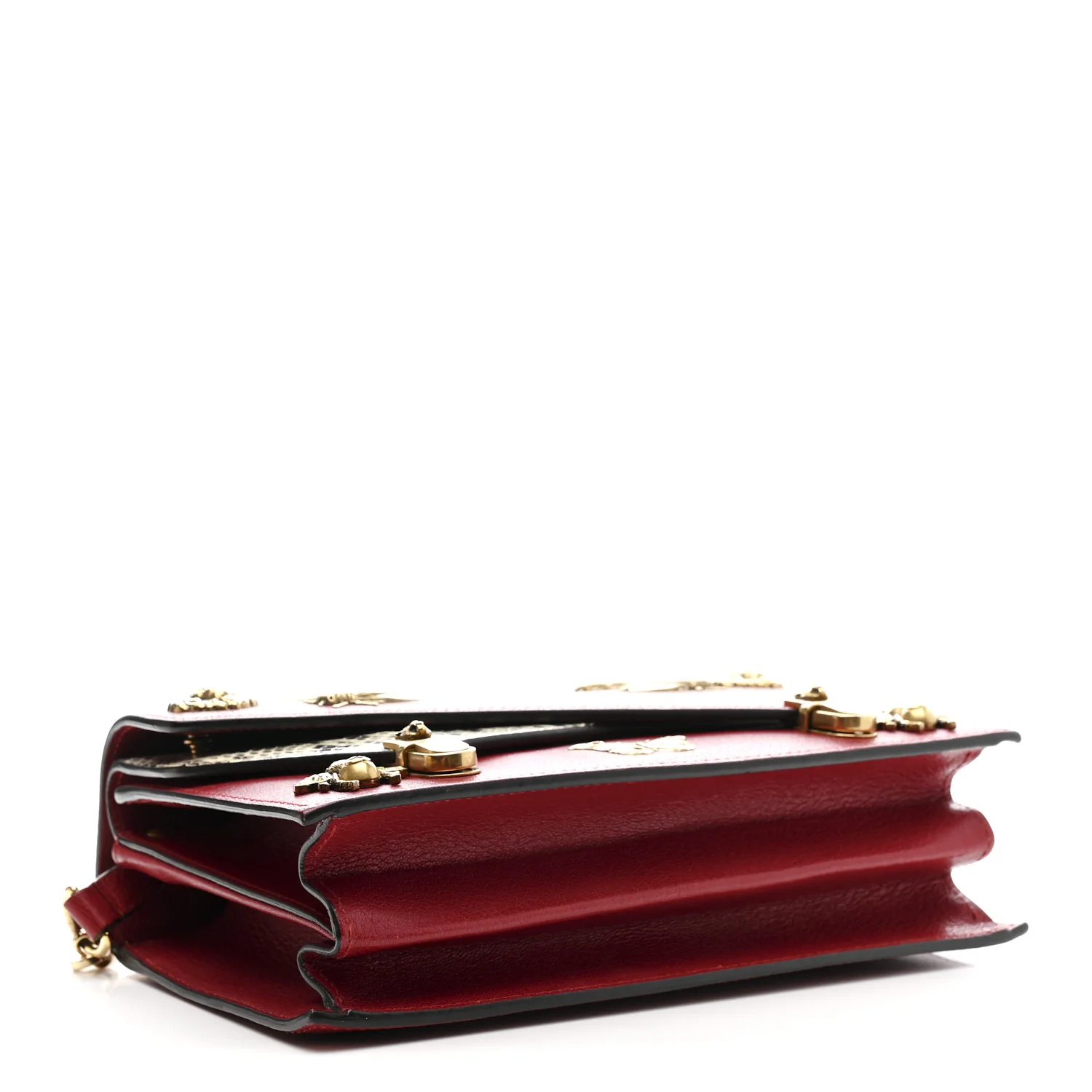 Calfskin Snakeskin Studded Small Ottilia Top Handle Bag Hibiscus Red - Top Club