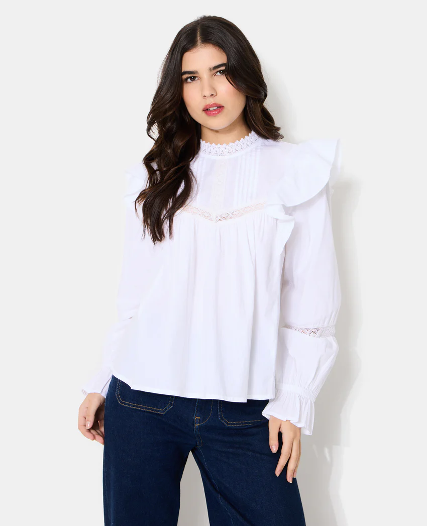 Pimkie Blouse en popeline avec dentelle et volants