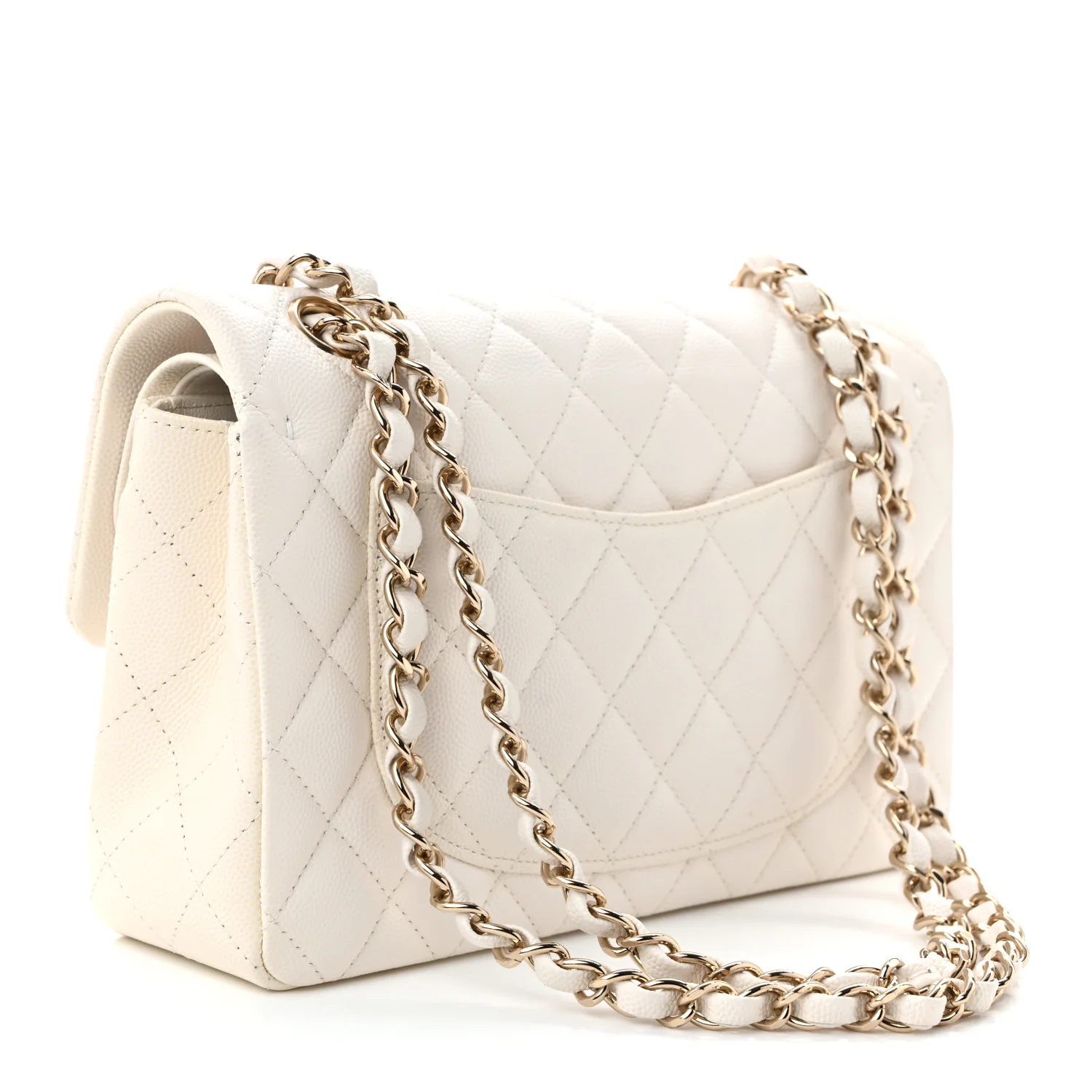 Caviar Quilted Small Double Flap White - Top Club