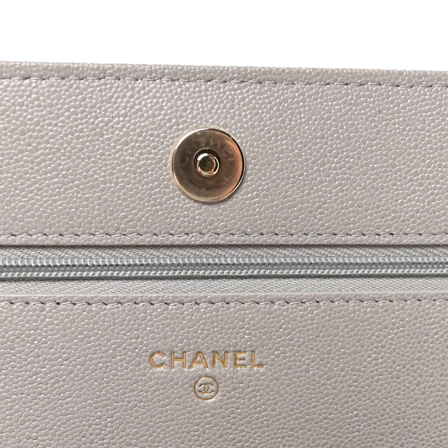 Caviar Quilted Studded CC Wallet On Chain WOC Grey - Top Club