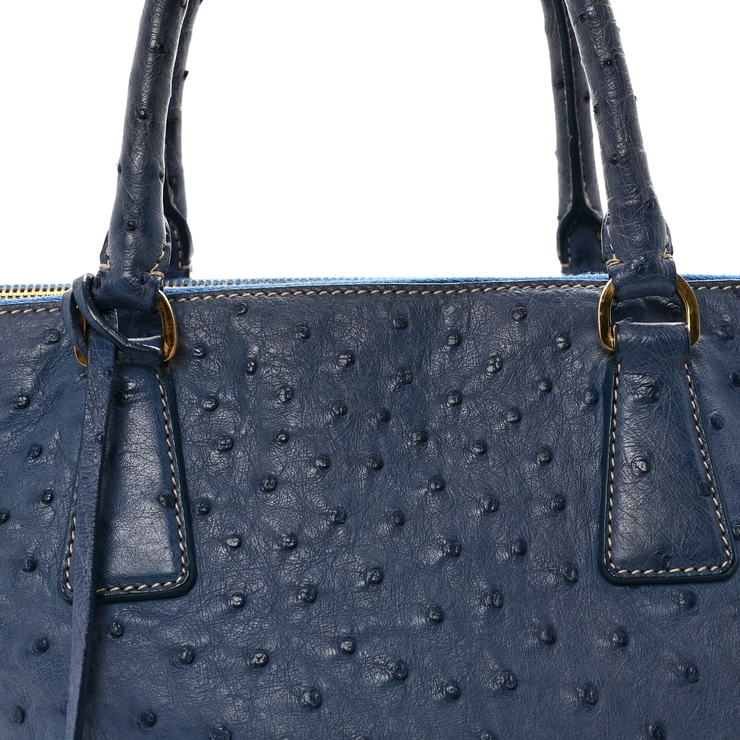 Ostrich Medium Galleria Double Zip Tote Cobalto - Top Club