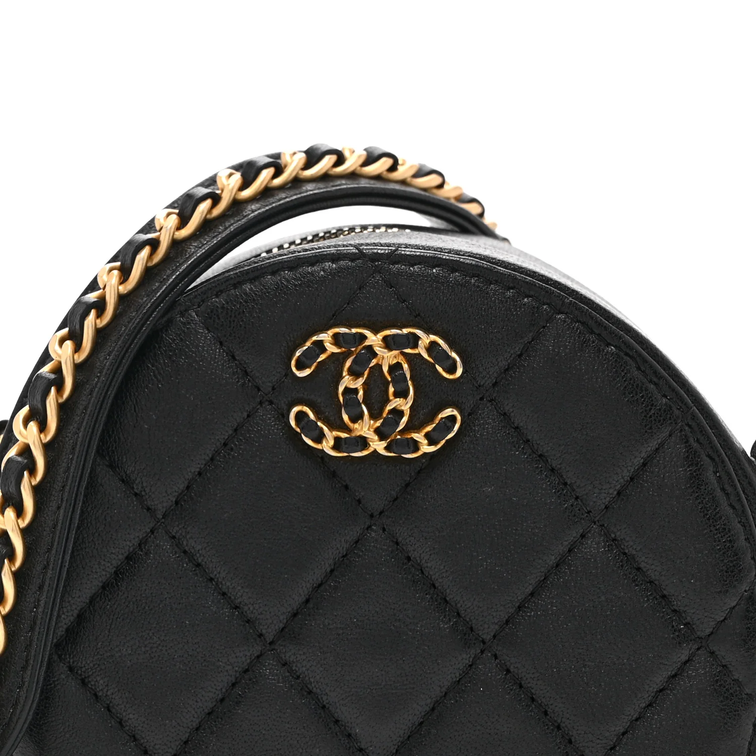Goatskin Quilted Chanel 19 Round Clutch With Chain Black - Top Club