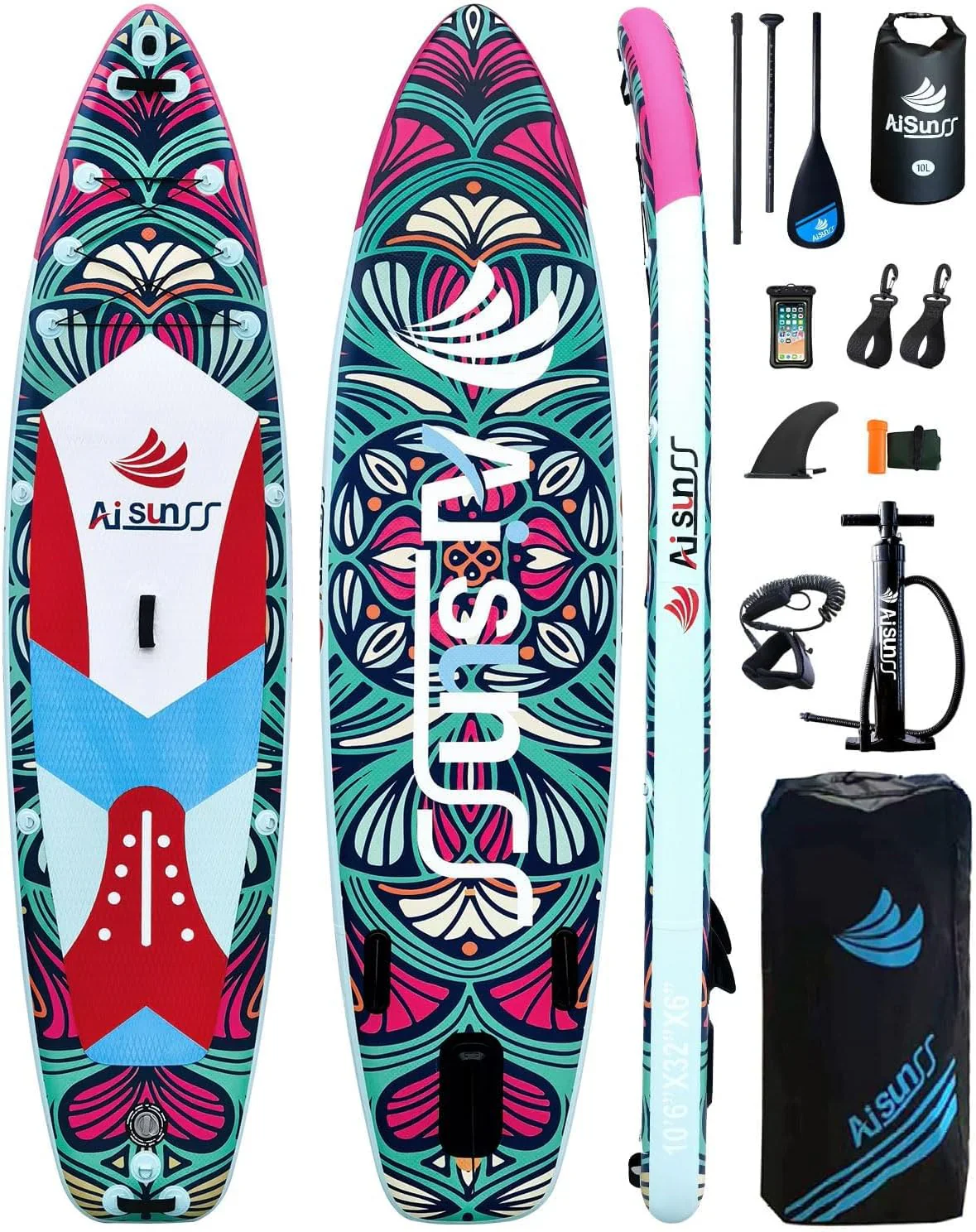 Inflatable wide SUP board with SUP carrying bag hand pump 10L waterproof bag