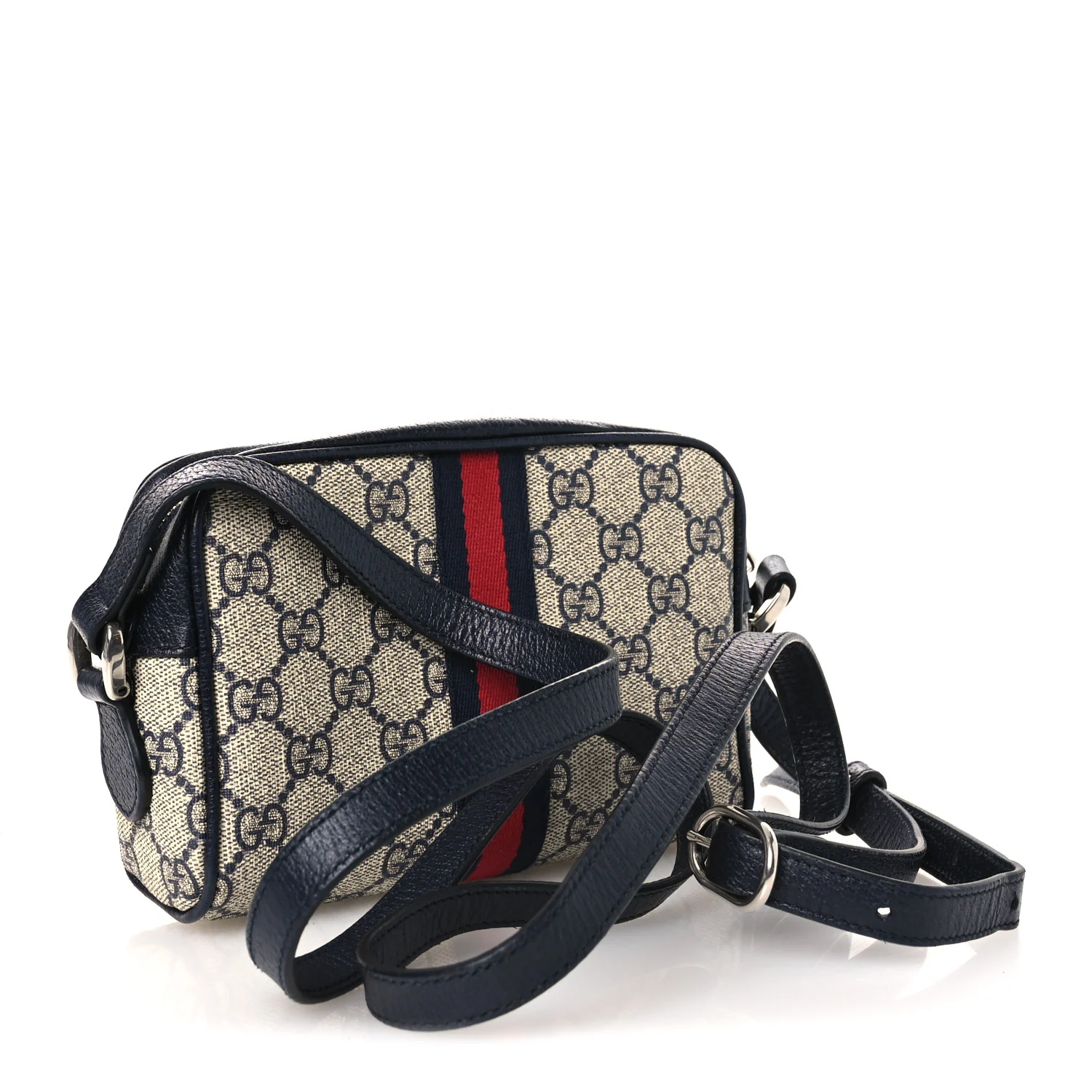 GG Supreme Monogram Textured Dollar Calfskin Web Mini Ophidia Shoulder Bag Beige Blue - Top Club