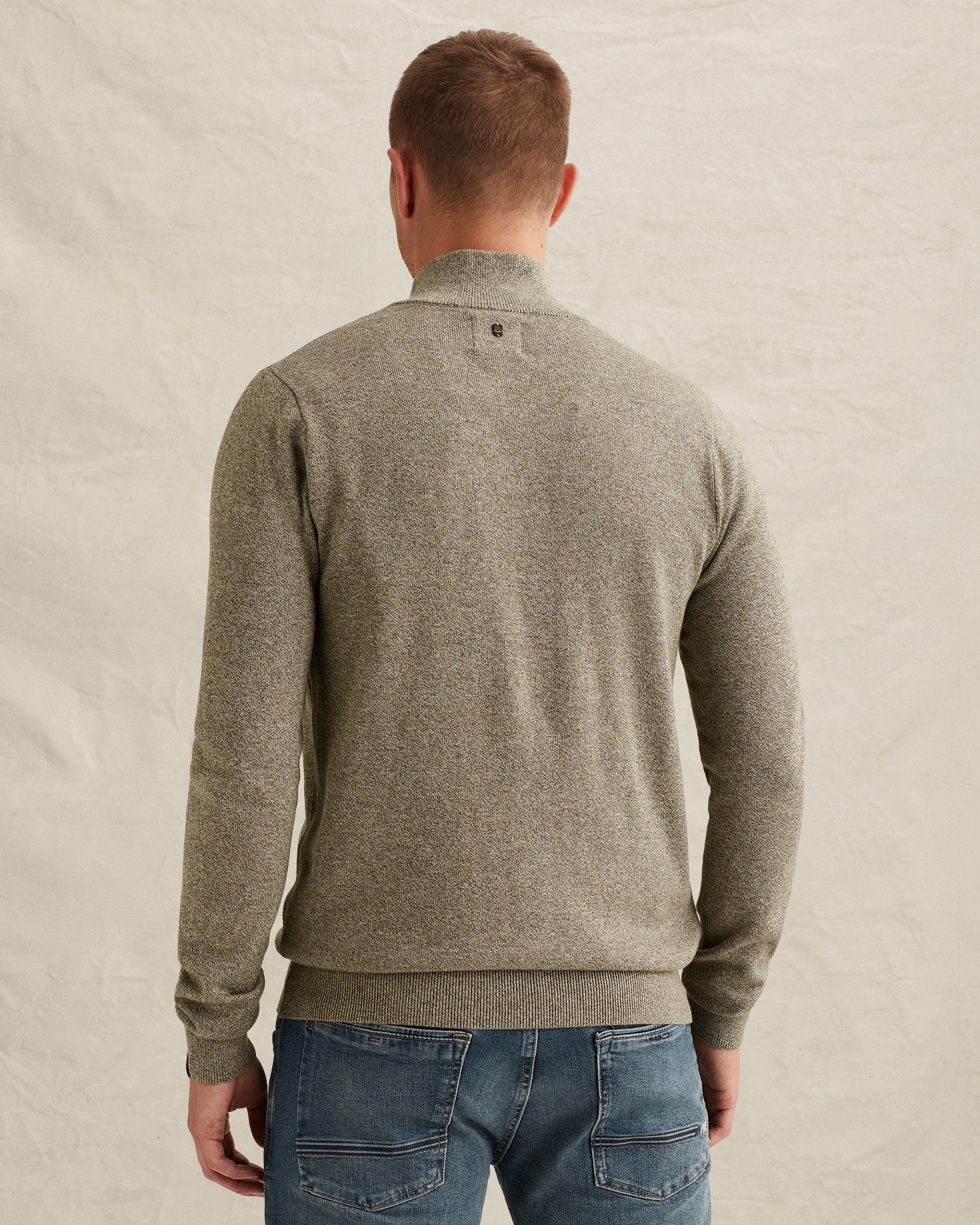Cardigan with zipper closure and stand-up collarx