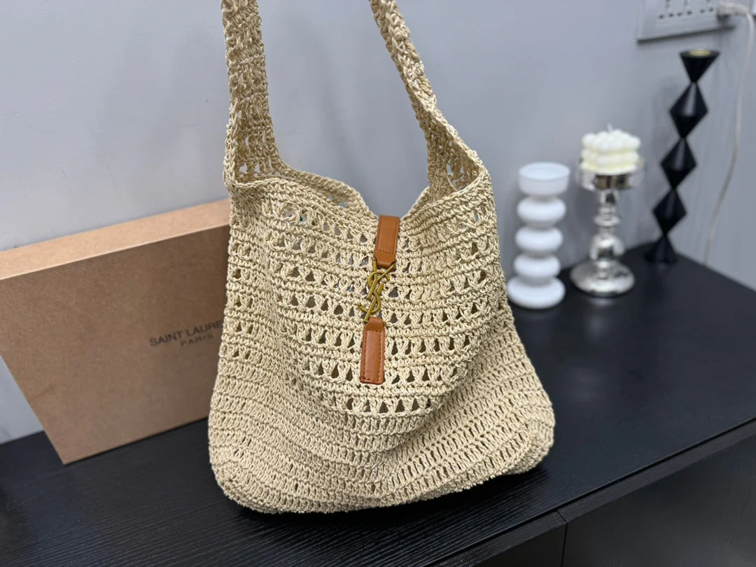 YSL SAINT LAURENT Raffia Tote Bag 30x32cm - Top Club
