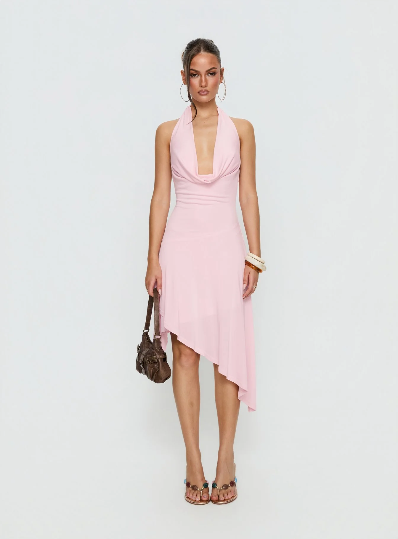 Yesina Halter Jersey Midi Dress Pink