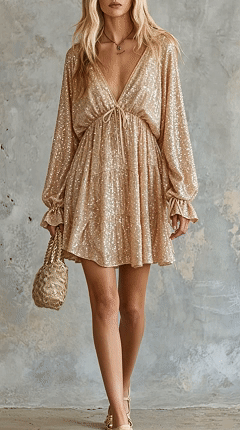 Women's Cotton-Blend Deep V-Neck Sequin Mini Dress for Party Events - Nordfashionstorm - Women's Clothing, Fashion for You - Nordfashionstorm.com