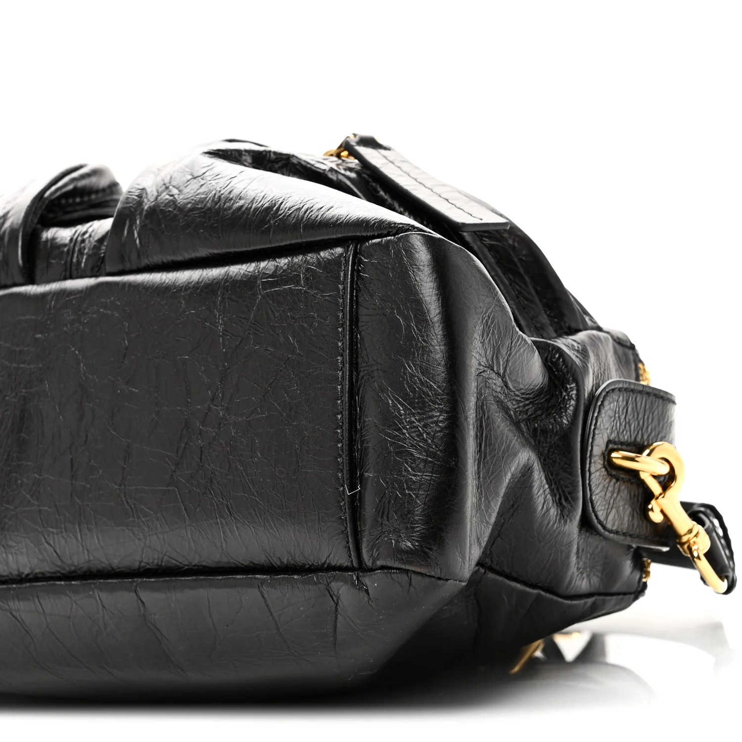 Crinkled Calfskin Small Grand Tour Bowling Bag Black - Top Club