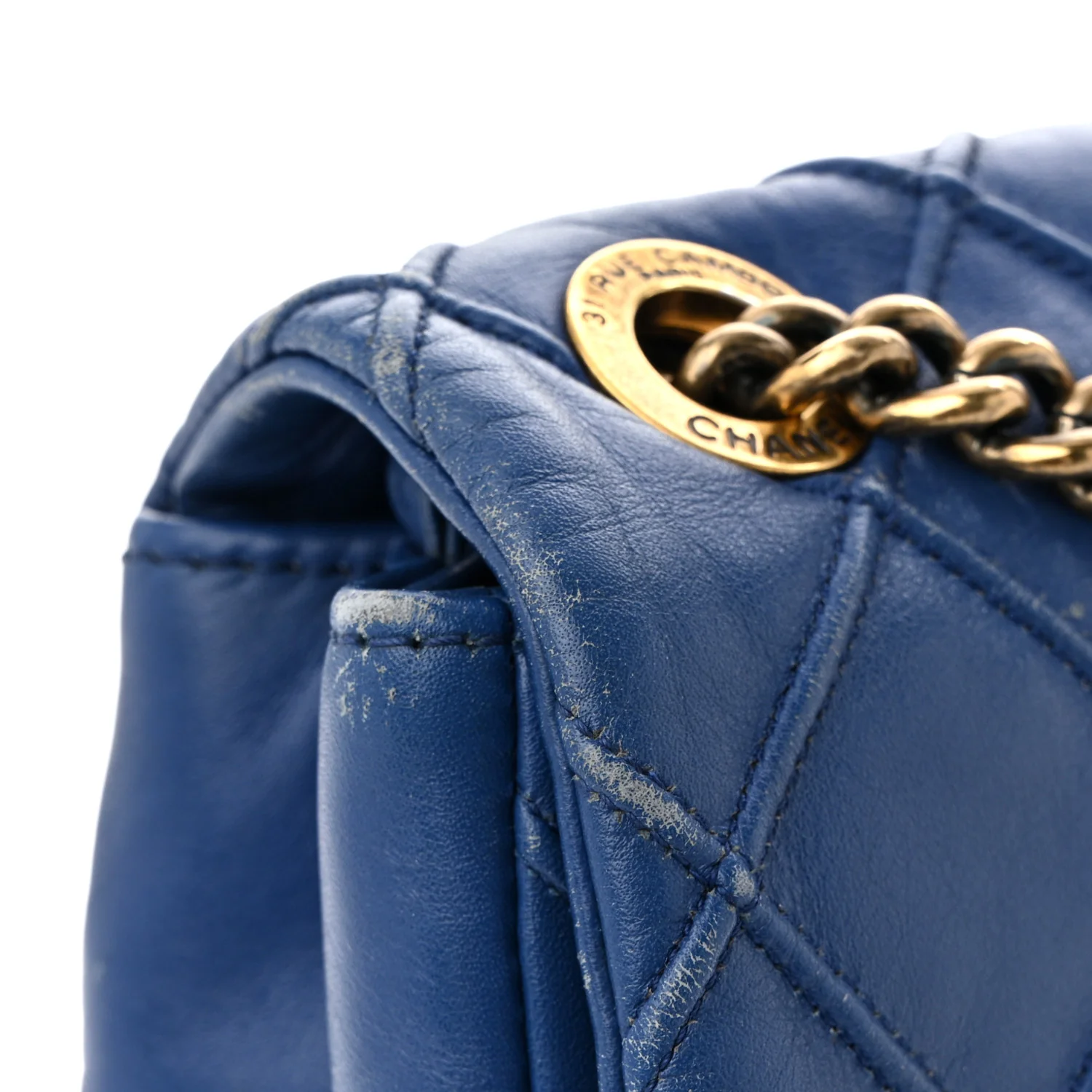 Calfskin Diamond Debossed Large Cosmos Flap Blue - Top Club