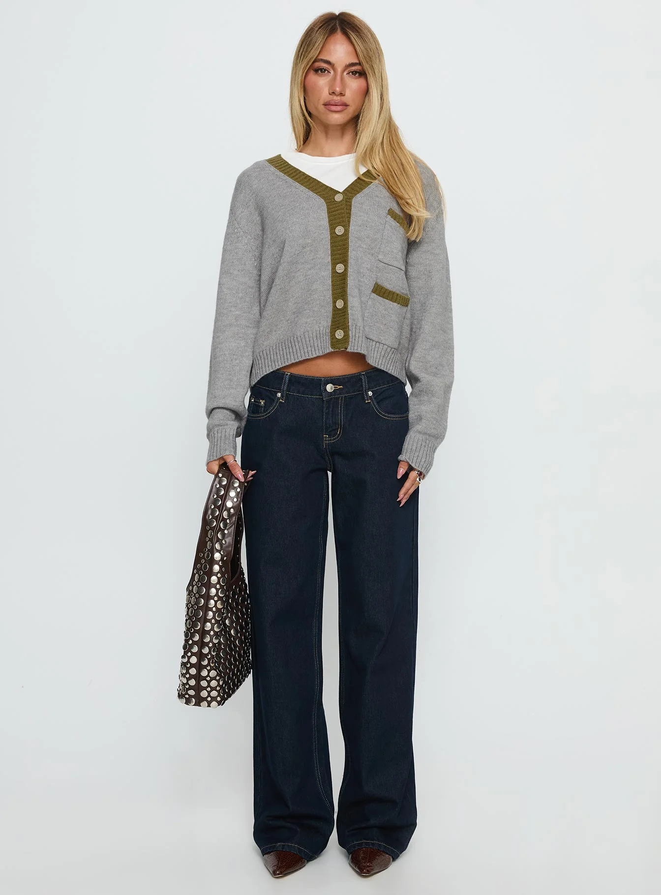 Atira Contrast Knit Cardigan Grey