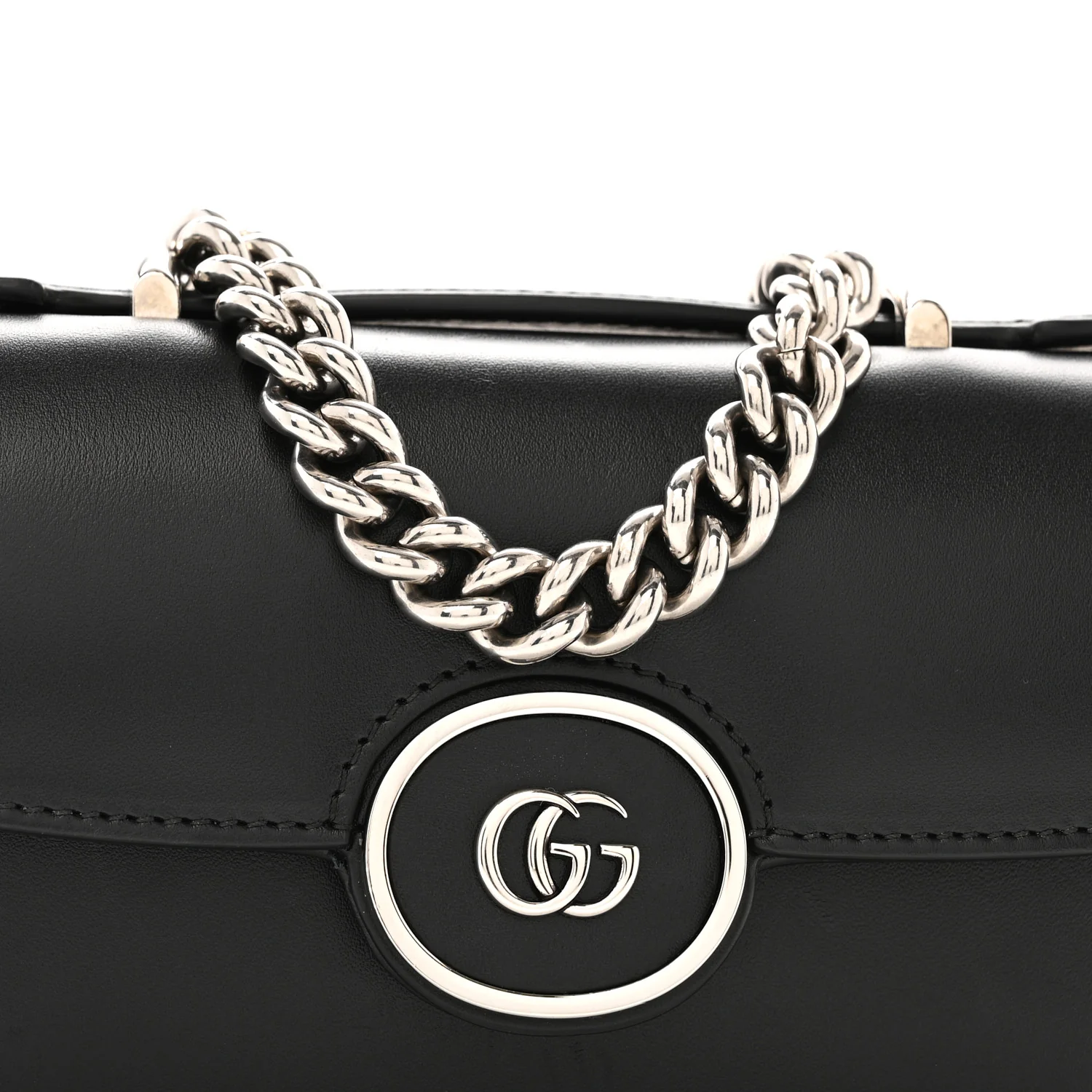 Senna Calfskin Petite GG Top Handle Shoulder Bag Black - Top Club