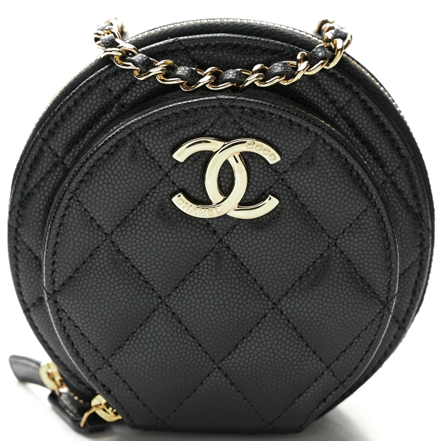 Caviar Quilted Round Coco Clutch With Chain Black - Top Club