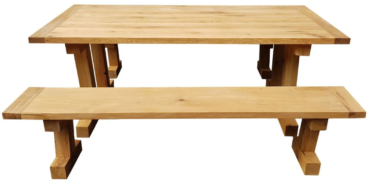 Solid wood dining room set natural colors - oak wood dining table with 2 benches - dining room furniture - restaurant furniture - solid oak wood furniture