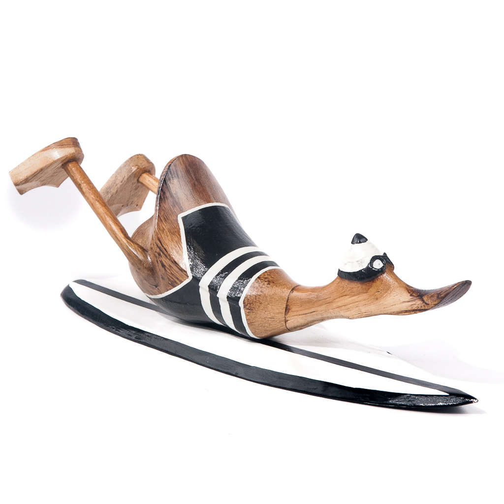 Houten eend surfboard liggend