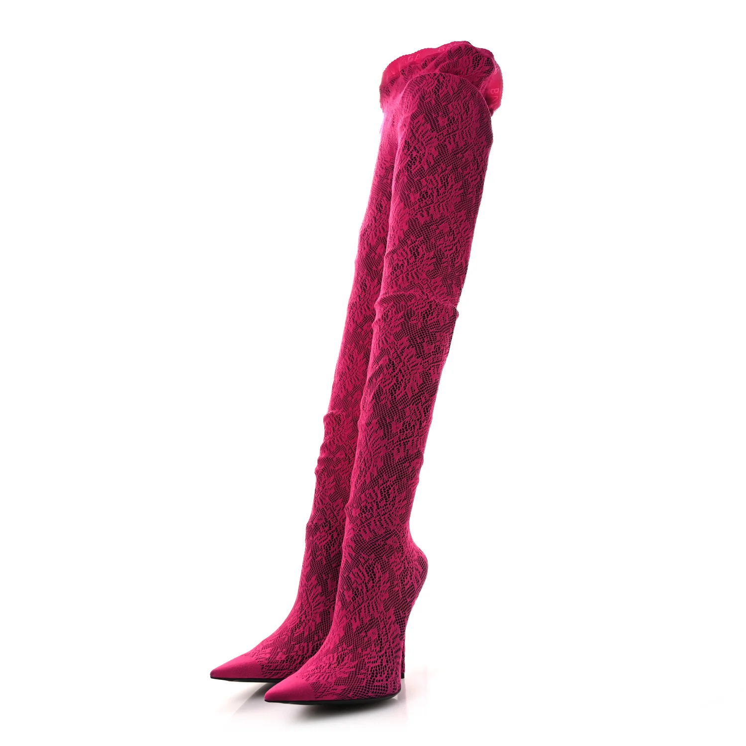 Lace Jersey Pantaleggings Pointed Toe Knife Thigh High Boots 39 Black Pink - Top Club