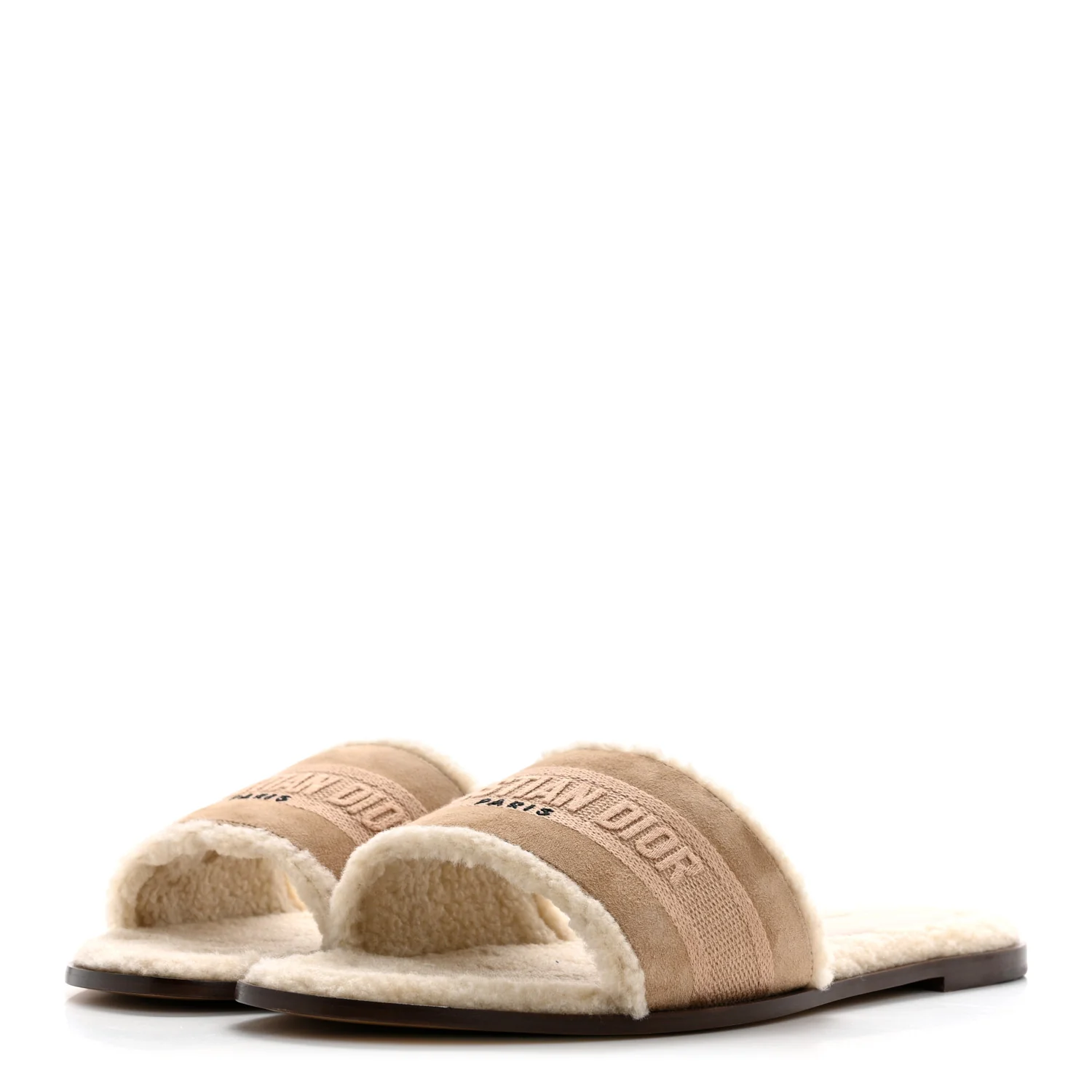 Suede Goatskin Shearling Embroidered Dway Slide Sandals 40.5 Cookie - Top Club