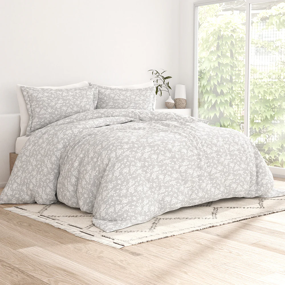 Rose Gray Pattern 3-Piece Duvet Cover Set (Sale)