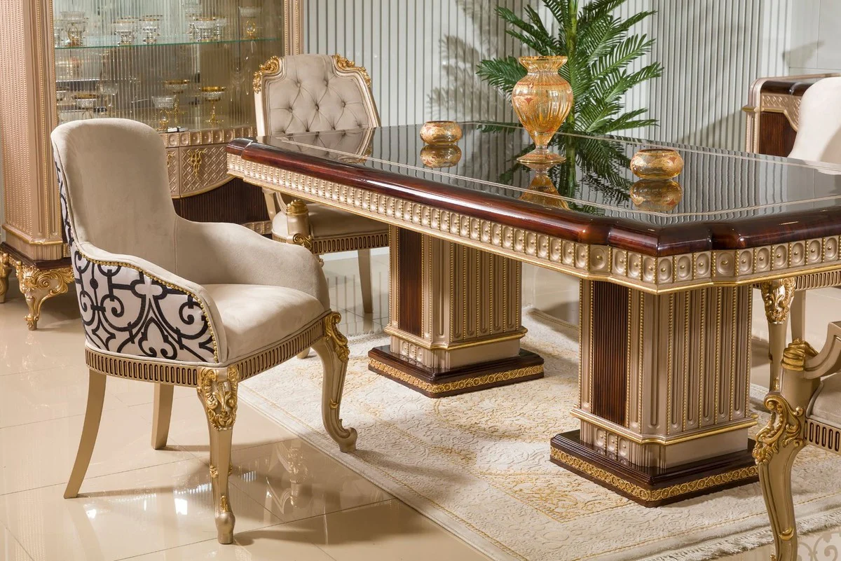 Luxury Baroque Dining Room Furniture Set Dark Brown / Gray / Gold
