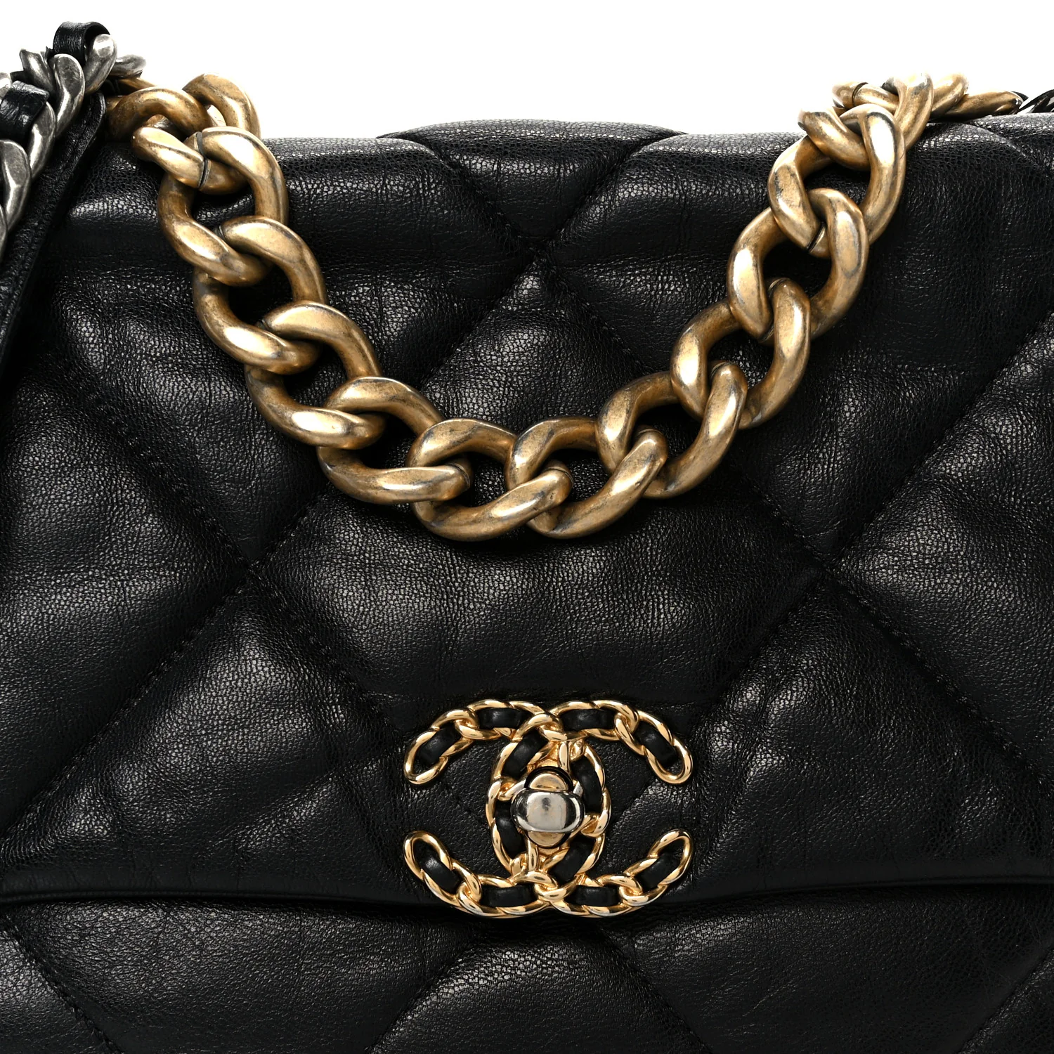 Shiny Goatskin Quilted Large Chanel 19 Flap Black - Top Club